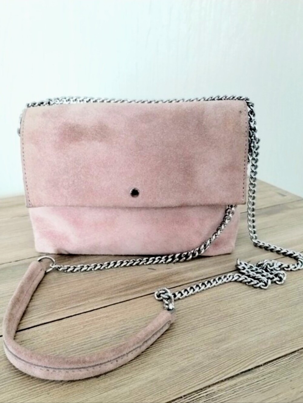 Banana Republic Suede Chain Crossbody Bag in Dusty Pink Genuine Cow Hide Leather